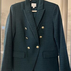 Nine West Green Double-Breasted Blazer with Gold Buttons Size M